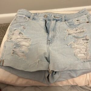 Stone washed jean shorts